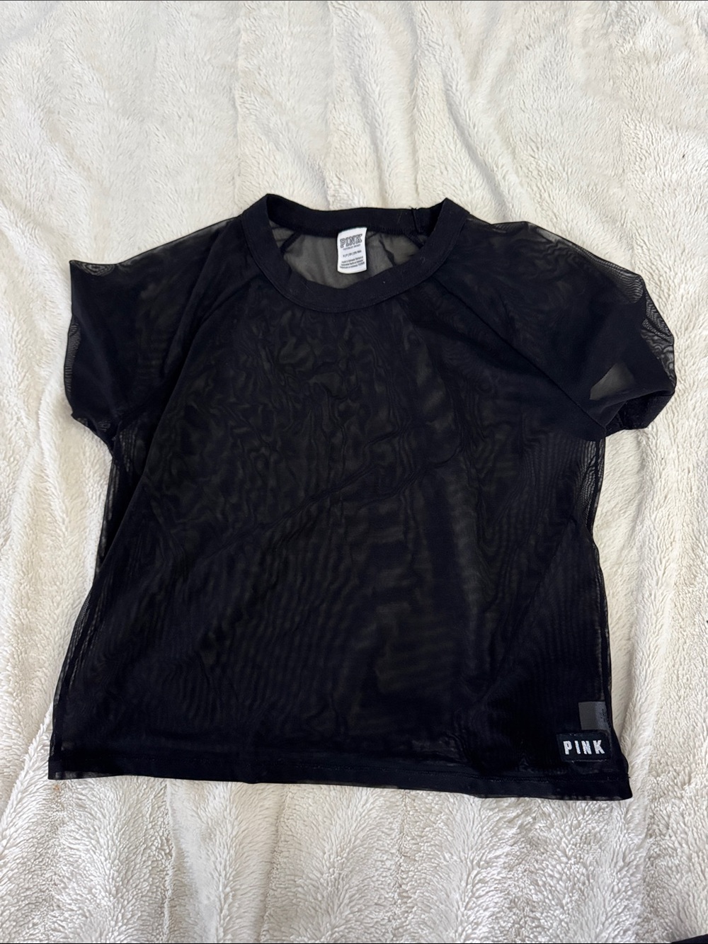 PINK Victoria's Secret Black Mesh Crewneck Tee